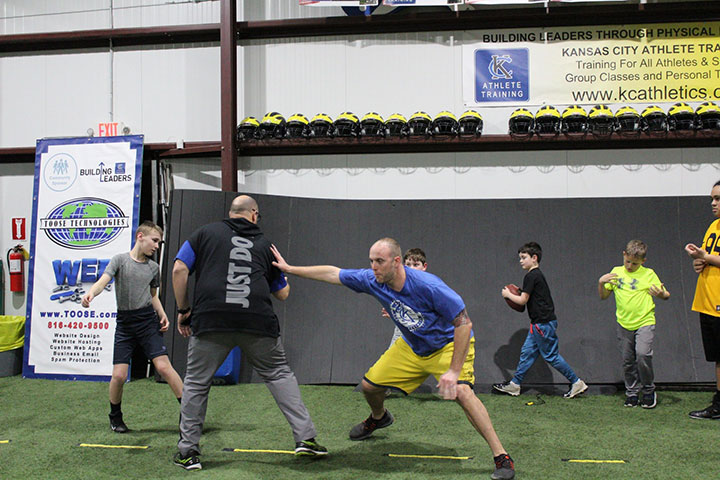 Defensive Line Football Training by Kansas City Athlete Training for both youth and high school athletes with group classes and private training along with camps and speed and agility classes for all sports and athletics in Kansas City Missouri