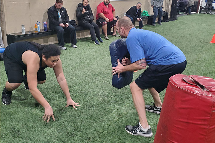Defensive Line Football Training by Kansas City Athlete Training for both youth and high school athletes with group classes and private training along with camps and speed and agility classes for all sports and athletics in Kansas City Missouri