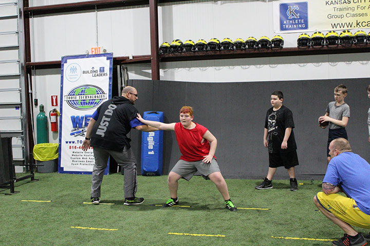 Defensive Line Football Training by Kansas City Athlete Training for both youth and high school athletes with group classes and private training along with camps and speed and agility classes for all sports and athletics in Kansas City Missouri
